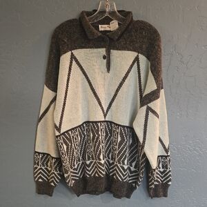 VTG Knitworks Geometric Black and Teal Sweater